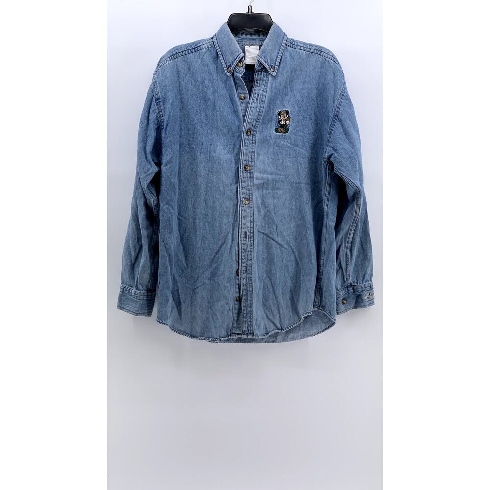 DISNEY Men's Blue Denim Embroidered Mickey Mouse Button-Up Shirt SZ S